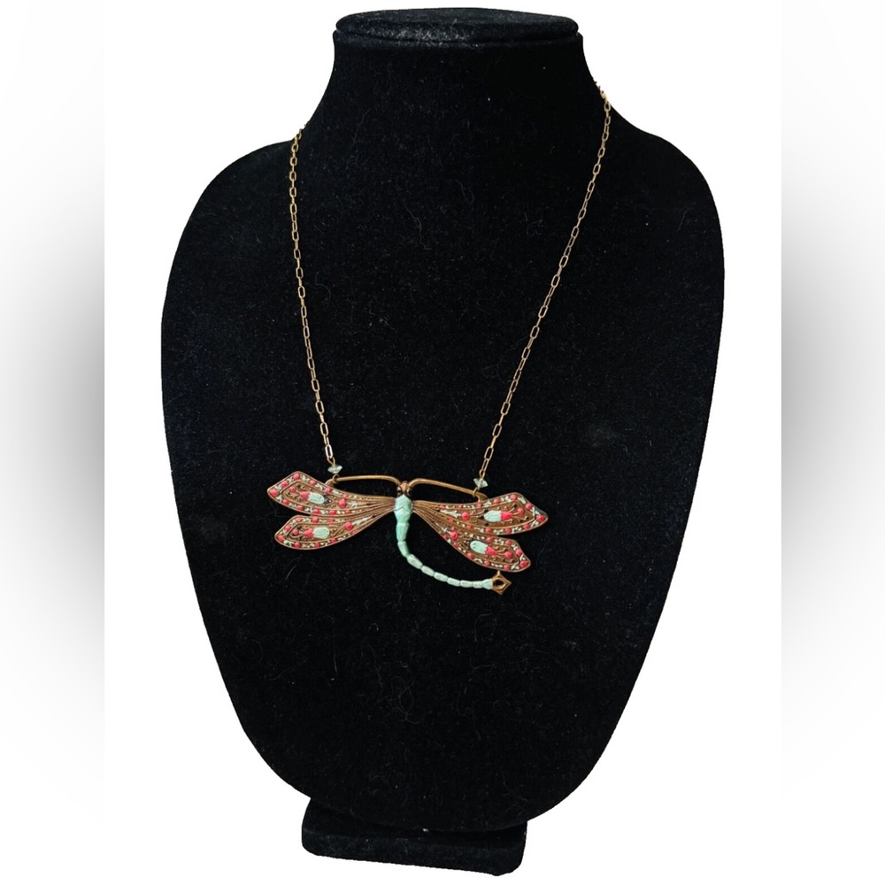 Vintage PIDIDDLY LINKS Dragonfly Pendant Statement Necklace 22"